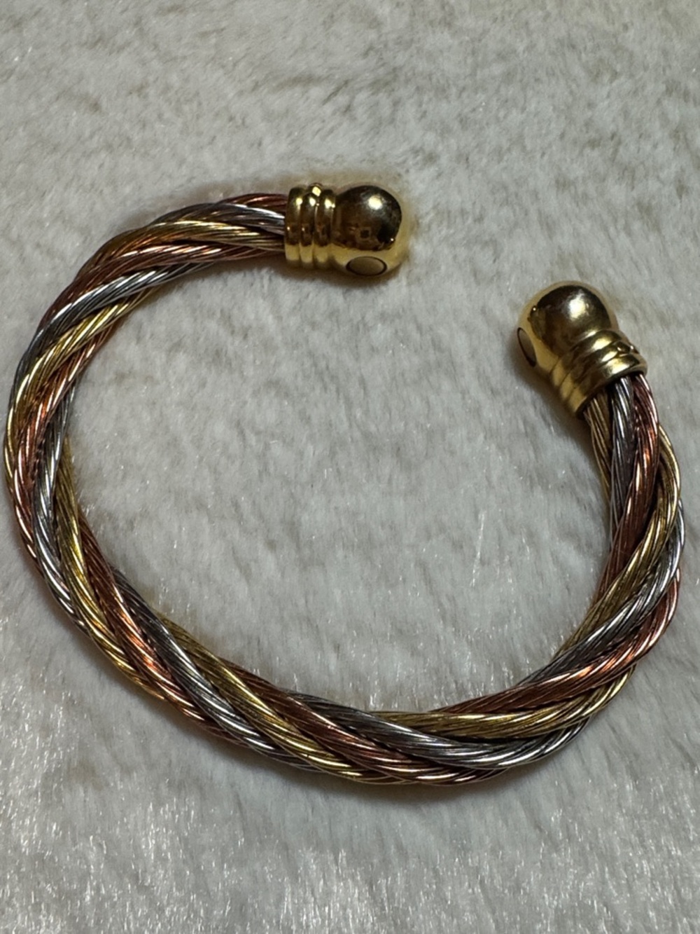 Tri-Tone Twisted Cable Cuff Bracelet Magnetic Therapy Tri-Color Metal Bangle